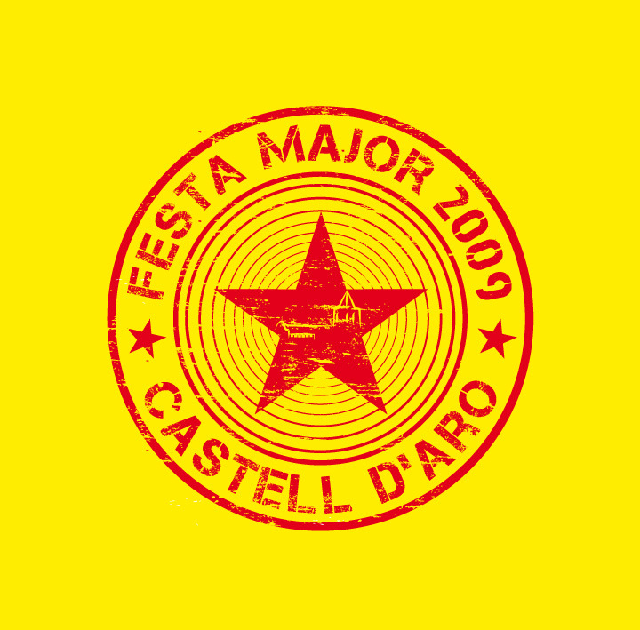 Segell vermell amb una estrella sobre fons groc: «Festa Major 2009 · Castell d'Aro».