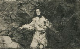 Gravat de Goya amb una figura humana, de l'exposició al Castell de Benedormiens.