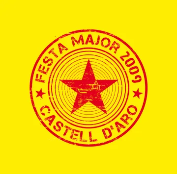 Segell vermell amb una estrella sobre fons groc: «Festa Major 2009 · Castell d'Aro».