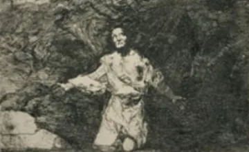 Gravat de Goya amb una figura humana, de l'exposició al Castell de Benedormiens.