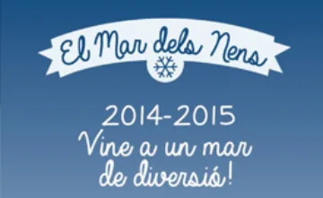 Rètol: «El Mar dels Nens 2014-2015 · Vine a un mar de diversió!», amb dos infants i un ren il·lustrats.